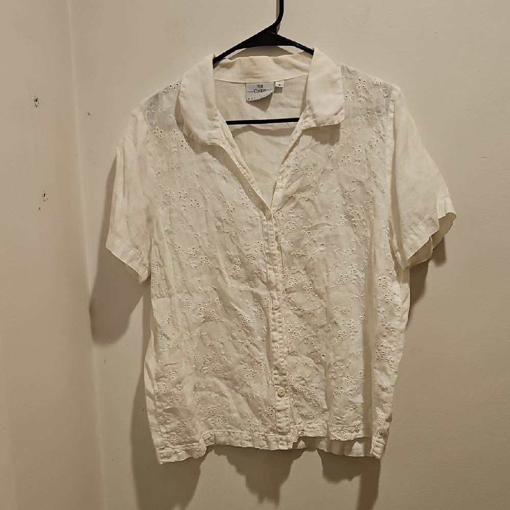 Hot Cotton White Eyelet Button Down Shirt